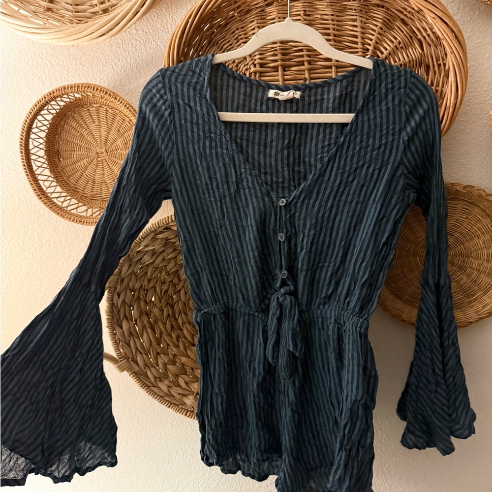 Billabong Dark Teal Striped Jumpsuit